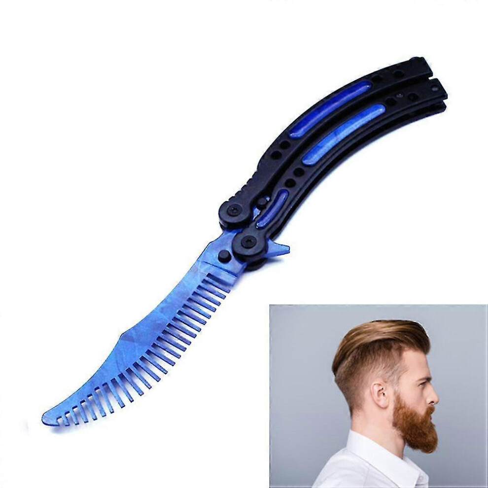(blue) Butterfly Combs Stainless Steel Folding Training Practice Combs Hair Styling Tools For Sport Outdoor Use
