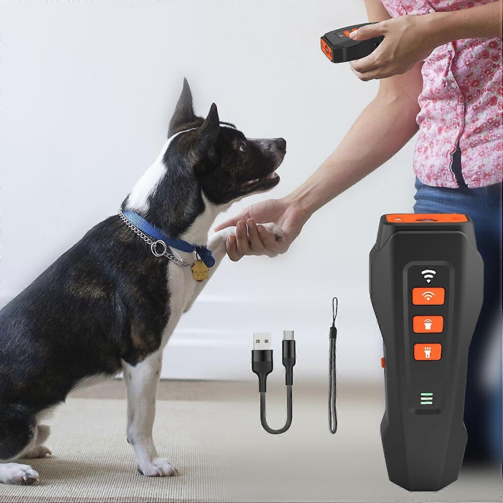 (Black Orange) Dog Bark Deterrent Device, 3-in-1 Rechargable Ultrasonic Anti Barking Device, Ultrasonic Training Tool for Unwanted Dog Behavior
