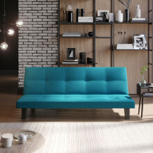 (Teal Fabric) 2/3 Seater Folding Sofa Bed Upholstered Couch Futon Settee Love Seat Wooden Legs