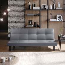 (Grey PVC) 2/3 Seater Folding Sofa Bed Upholstered Couch Futon Settee Love Seat Wooden Legs