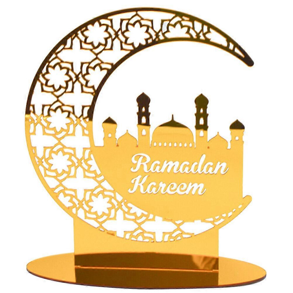 Kricely (22.50X18.50x7.00cm, Golden) Ramadan Eid Desktop Decor Acrylic Craft Mubarak Decorations Festival Table Ornament