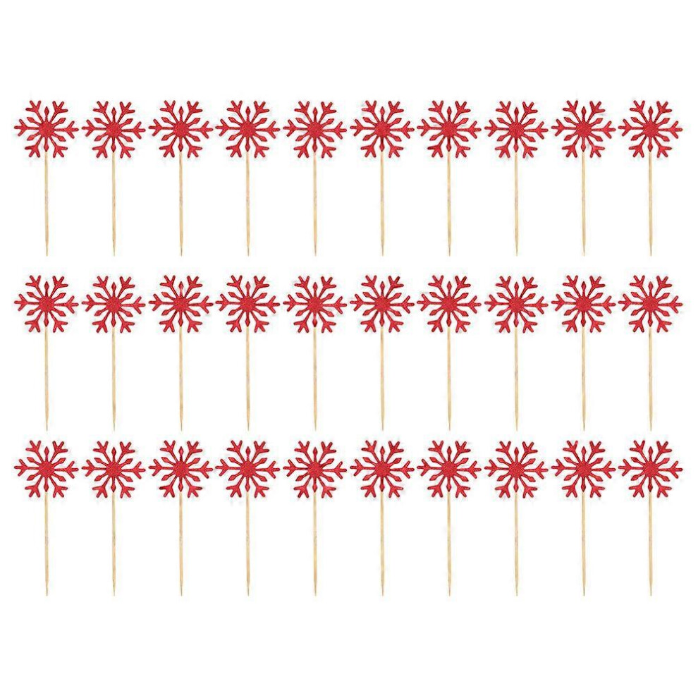 Kricely (, One Size) 30Pcs Christmas Dessert Toppers Snowflake Cake Decoration Christmas Cupcake Topper Red