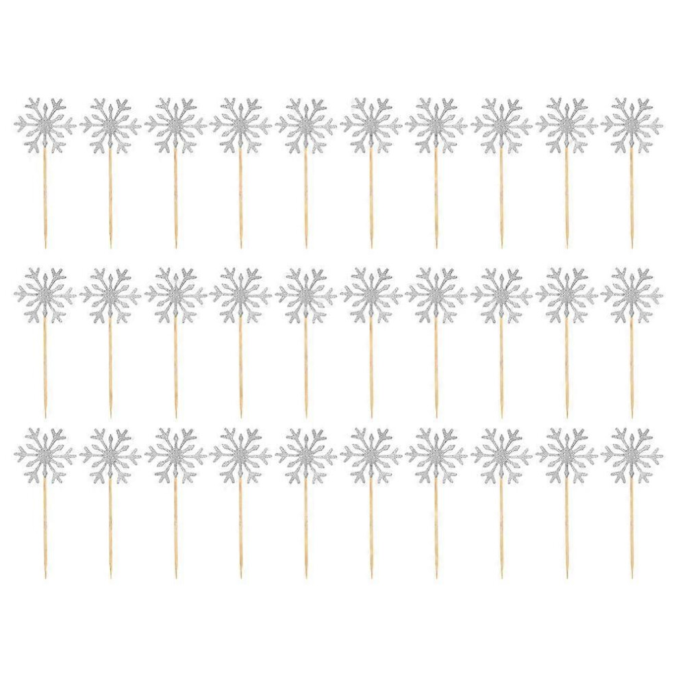 Kricely (, One Size) 30Pcs Christmas Dessert Toppers Snowflake Cake Decoration Christmas Cupcake Topper White