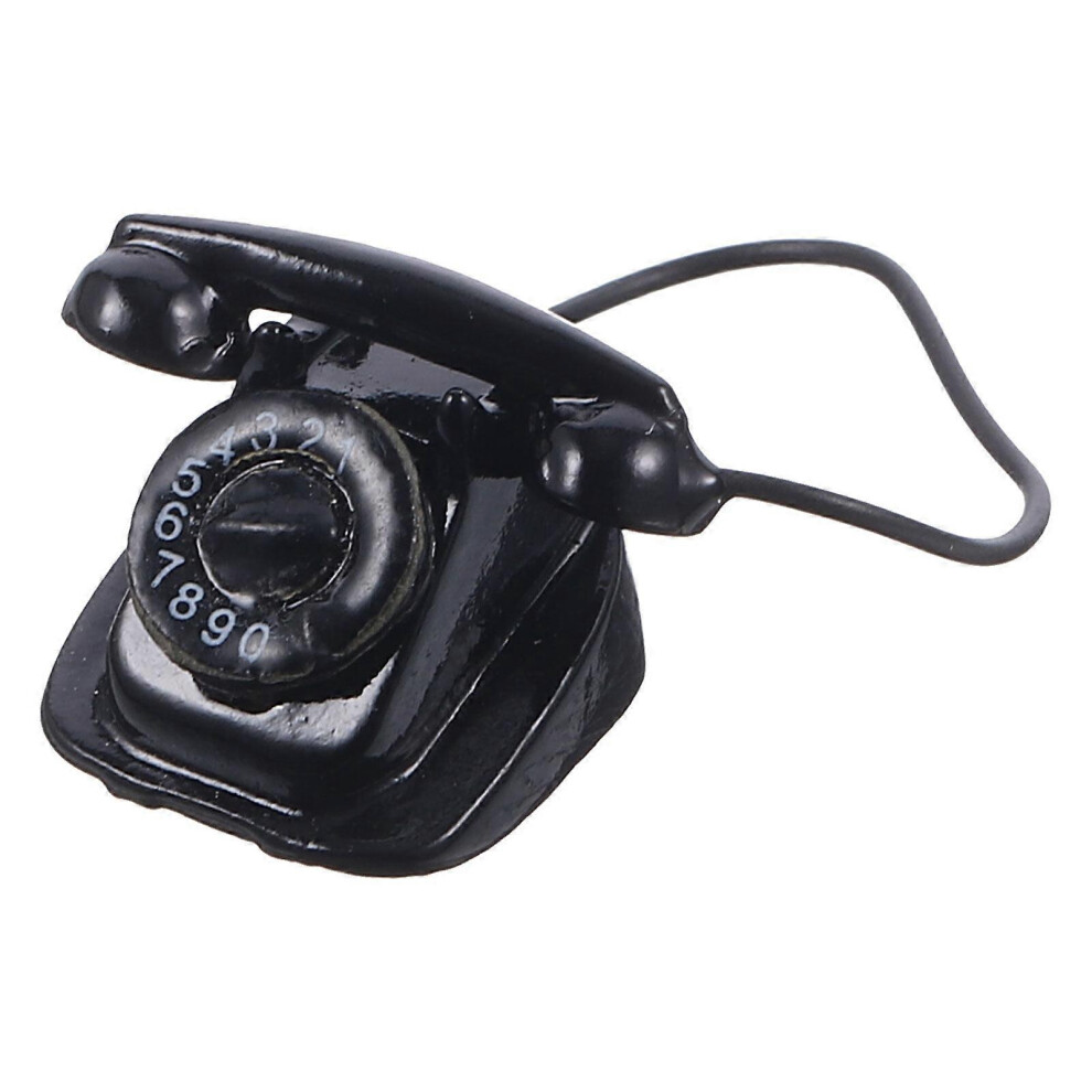 Kricely (, One Size) Retro Miniature Telephone Dolls House Vintage Phone Model Mini Telephone Figurine Black