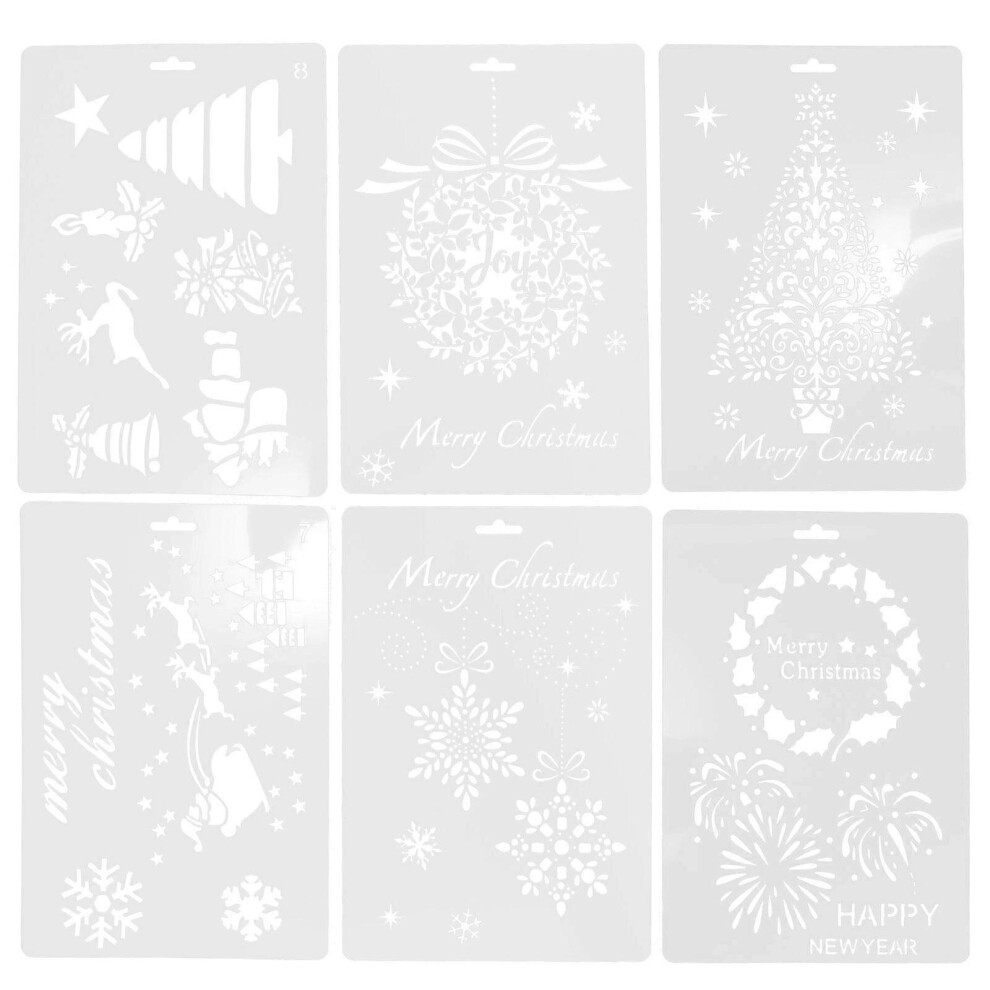 Kricely (As Show, One Size) 6Pcs Decorative Spray Stencil Christmas Stencil Scrapbook Stencil Christmas Favors For Painting