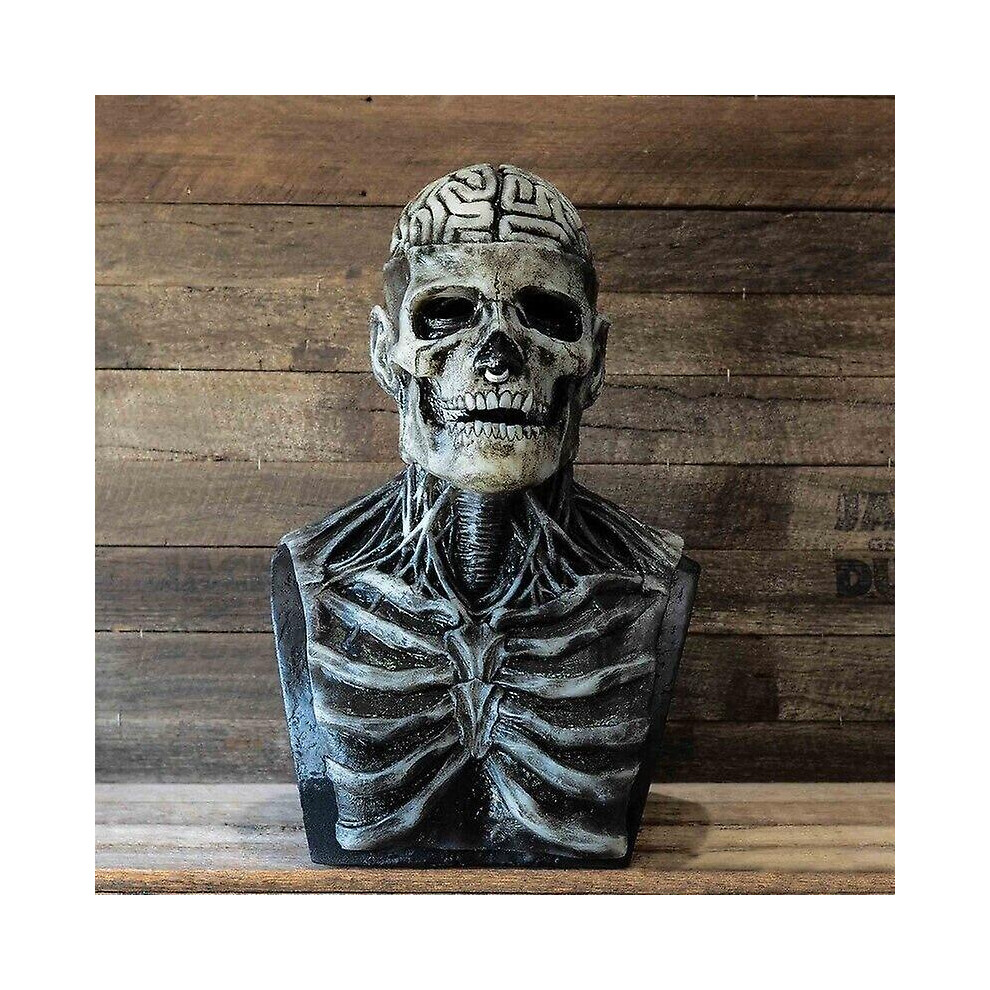 ( Brain Skull) Scary Moving Brain Full Head Out Skull Mask Skeleton Halloween Party Masquerade Gray