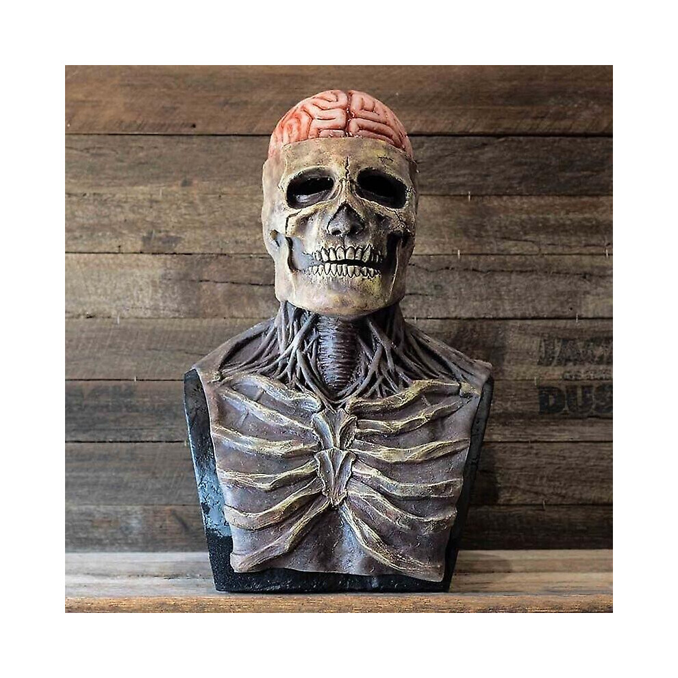 (Red Brain Skull) Scary Moving Brain Full Head Out Skull Mask Skeleton Halloween Party Masquerade