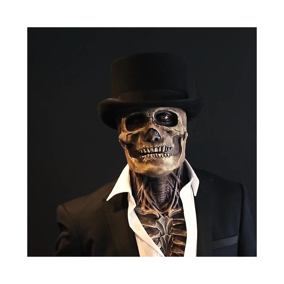 (Gray Brain Skull With Hat) Scary Moving Brain Full Head Out Skull Mask Skeleton Halloween Party Masquerade Grey
