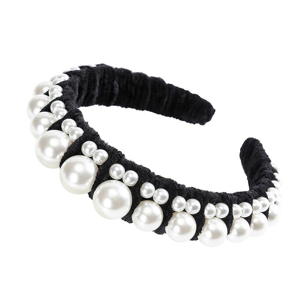 (Black) Women's Velvet Headband Hairband Pearl Hair Band Accessories Prom Wedding Show