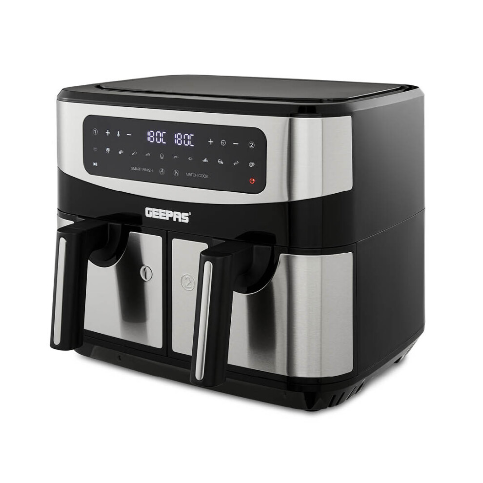 Geepas 9 Litre Dual Zone Air Fryer Vortex Technology Double Basket