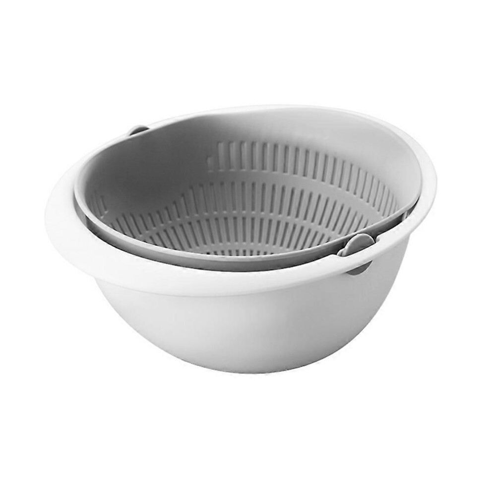 (As show, One size) Double-layer Draining Basket Rotating Washing Basket Multifunction Kitchen Drain Basket Multi-purpose Storage Basket Grey-image-OPC-PG77HPT-NEW