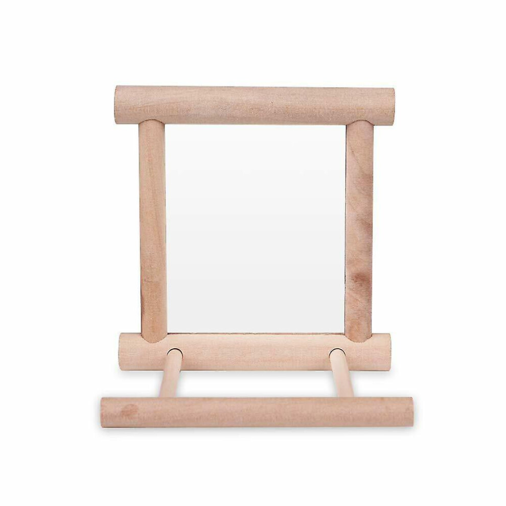 Bird Toy Cage Swing Chewing Wooden Mirror for Parrot Parakeet Conure Cockatiel