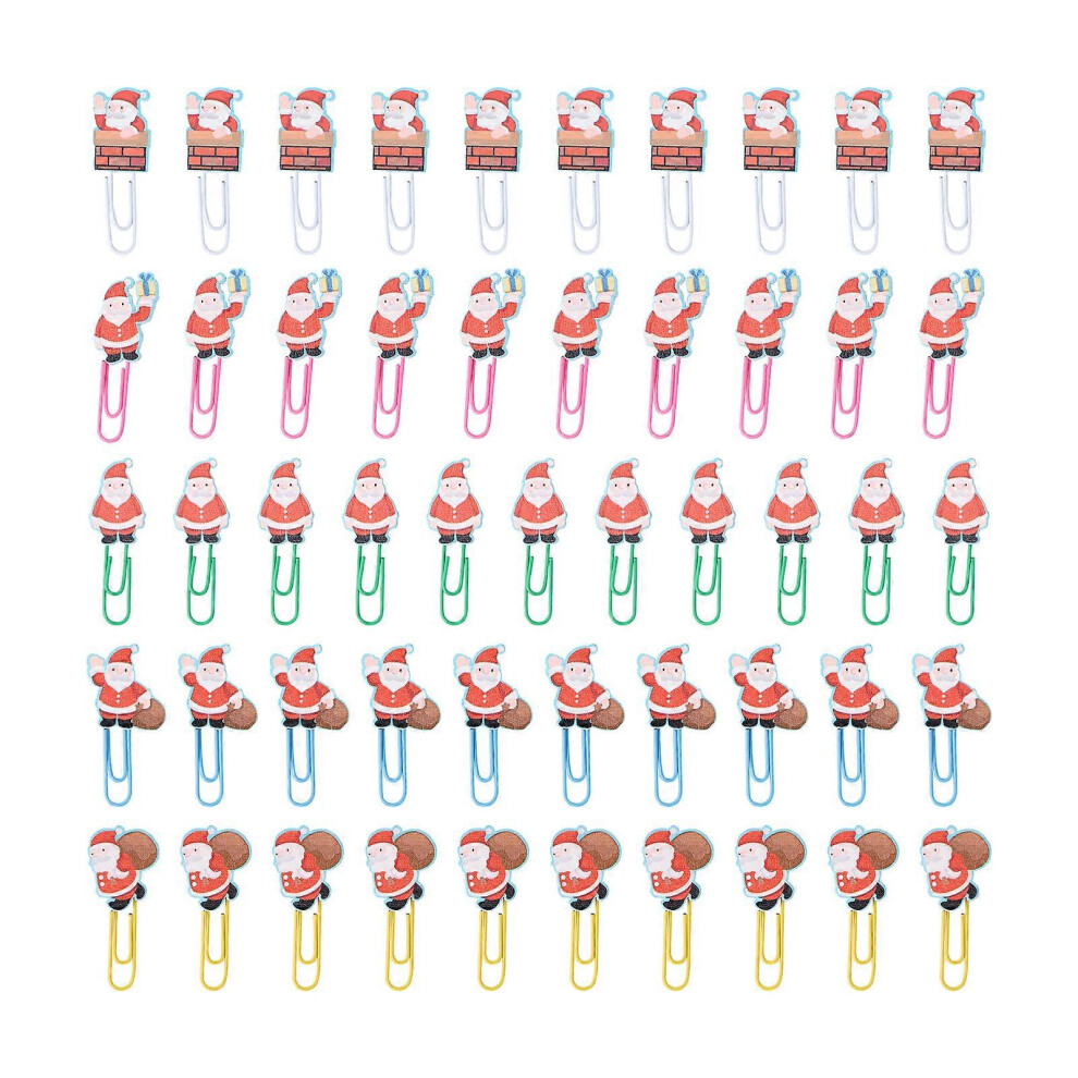 Kricely (As Show, One Size) 50Pcs Santa Claus Wooden Paper Clip Note Mark Bookmark Office Accessories