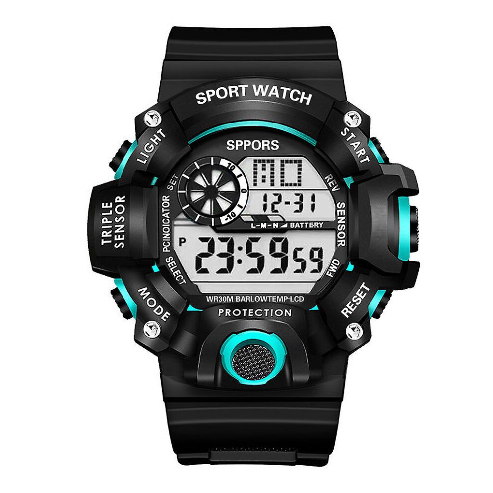 (Sky Blue) Men's Sport Digital Wrist Watch Quartz Wrist Date Waterproof Trendy Students