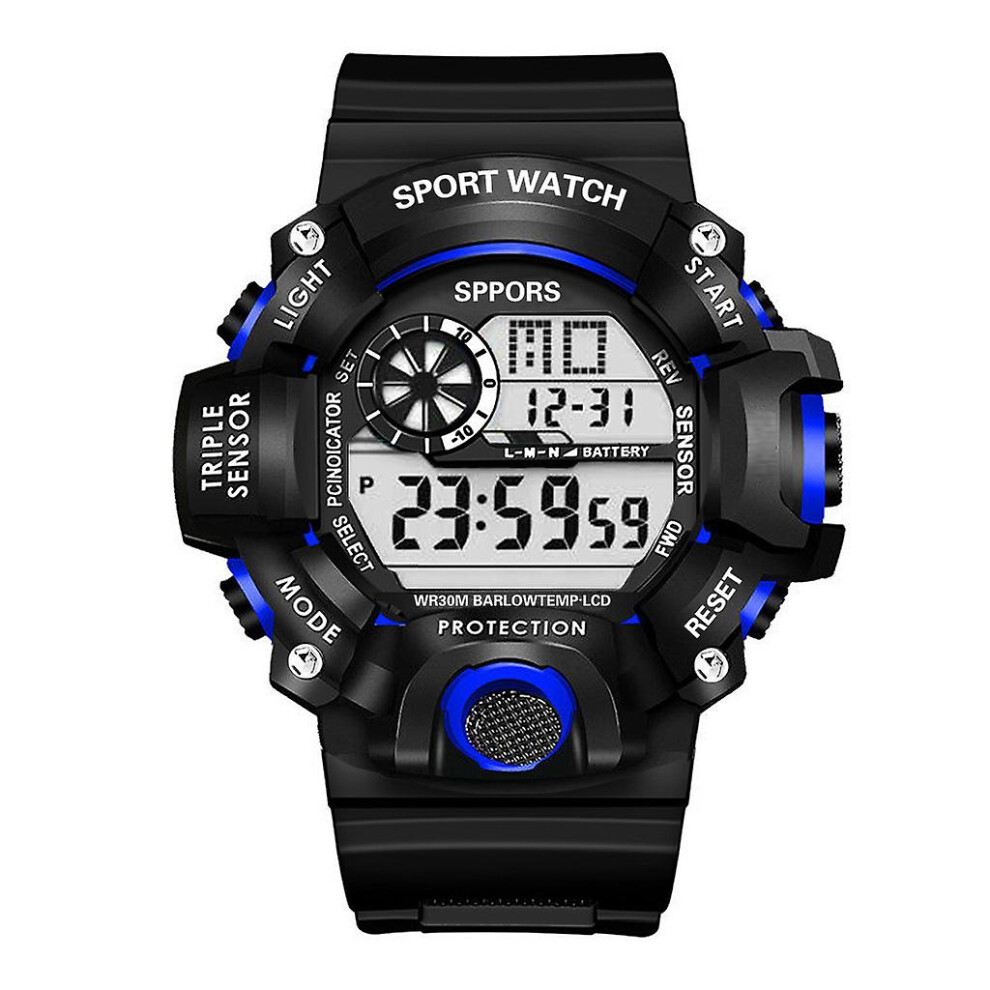 (Blue) Men's Sport Digital Wrist Watch Quartz Wrist Date Waterproof Trendy Students