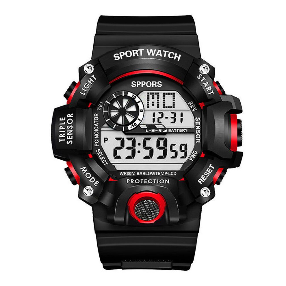 (Red) Men's Sport Digital Wrist Watch Quartz Wrist Date Waterproof Trendy Students