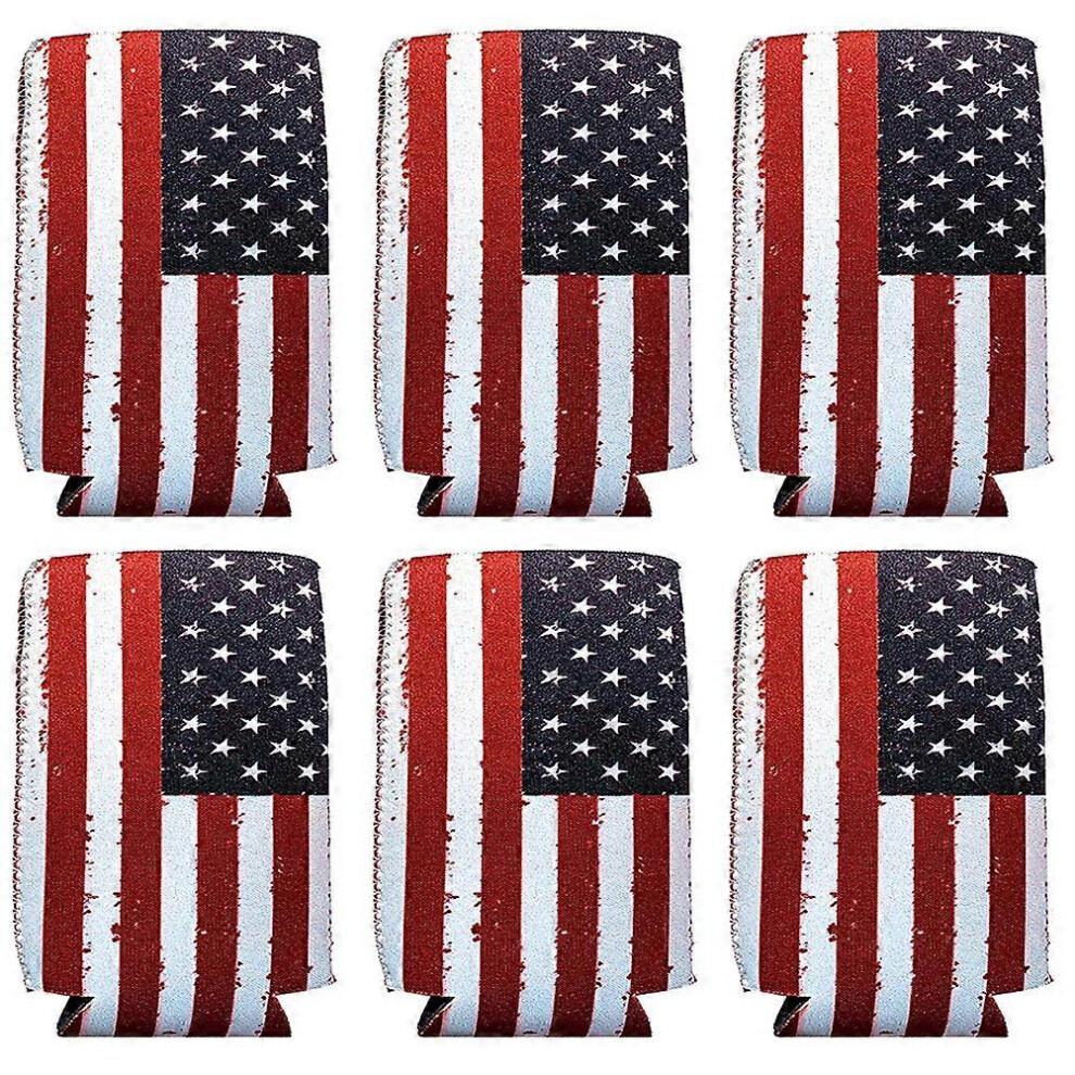 Kricely (As Show, One Size) 6Pcs Can Cooler Sleeves American Flag Can Cooler Sleeves Beer Bottle Cover