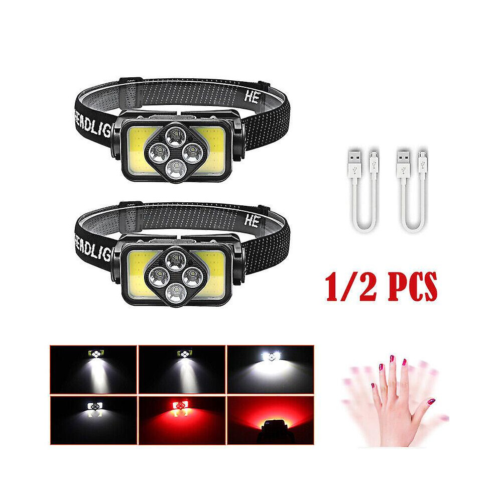 COB LED Headlamp USB Rechargeable Headlight Torch Work Light Bar Head Band Lamp