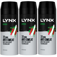 3 x Lynx 72hrs Anti Sweat Anti-Perspirant Body Spray 150ml - Africa