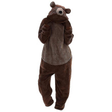 (Brown, XL) Unisex Adult Bear Sleepwear Onesie Winter Pocket Loose Funny Thicken Pajamas