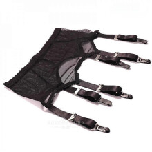 (White, One size) Allacki Sheer Mesh 6 Straps Black Suspender Belt with Lace Edge Sexy Lingerie LCC