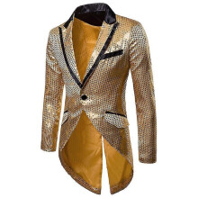 (S, Golden) Mens Sequin Tailcoat Swallowtail Suit Jacket Party Show Tux Dress Coat QQJ