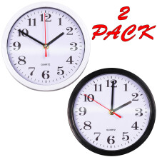 (2 Pack-Black White) Quartz Basic Wall Clock Round Vintage Analogue7.5"