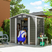 Outsunny 7 x 4ft Upgraded Metal Shed with Lock, Easy to Assemble, Dark Grey