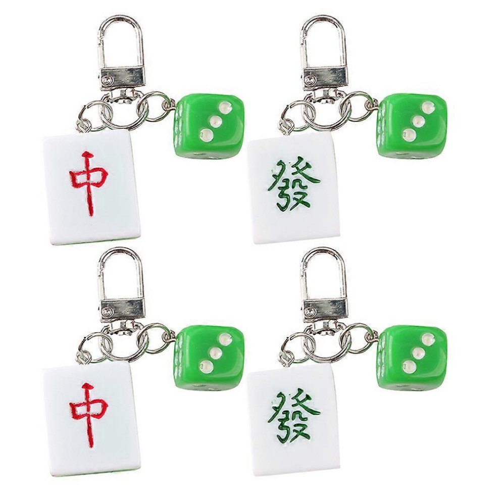 Kricely (As Show, One Size) 4Pcs Chinese Style Mahjong Tile Keychains Unique Keychains Chic Bag Pendants