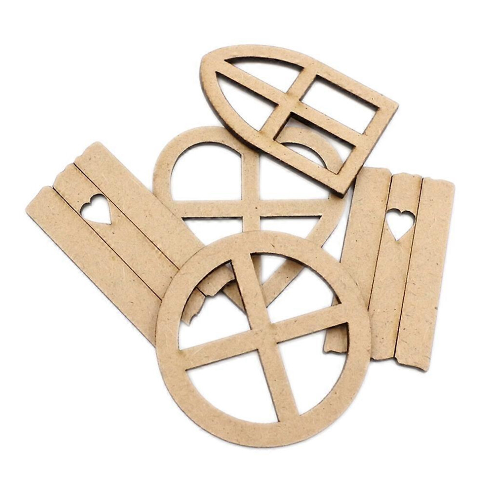 Kricely (As Show, One Size) 5 Packs Window Shape Wooden Pieces Diy Cutouts Embellishments Density Board Ornament Craft Accessories (6Pcs/Pack)