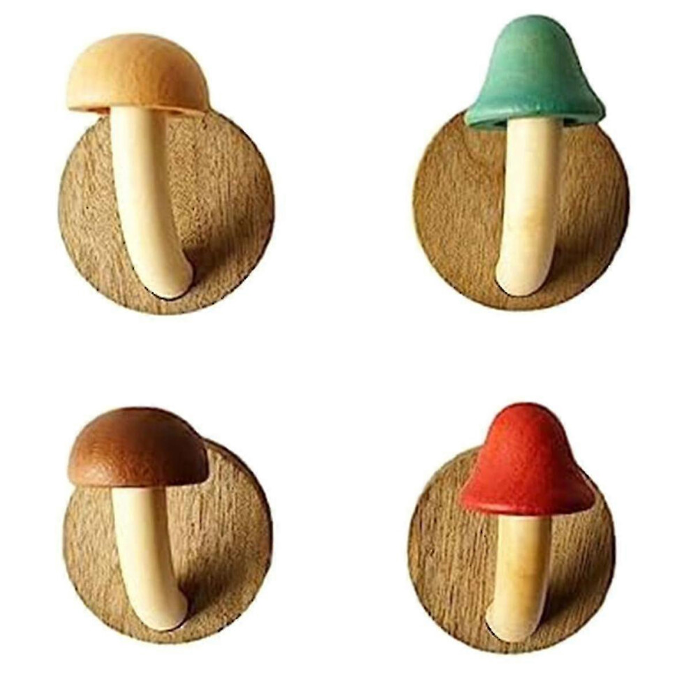 Fun Wooden Mushroom Coat Hook Non-perforated Solid Wood Hook Kitchen Bathroom Cloakroom Door Hook HSA0