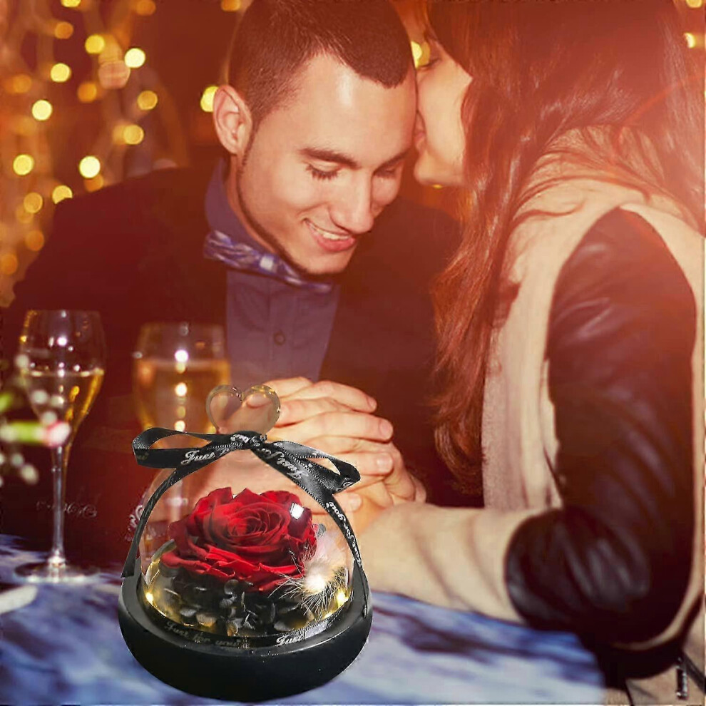 Christmas and Valentine's Day gift: Eternal rose in glass dome with LED, gift for mum and Mother's Day