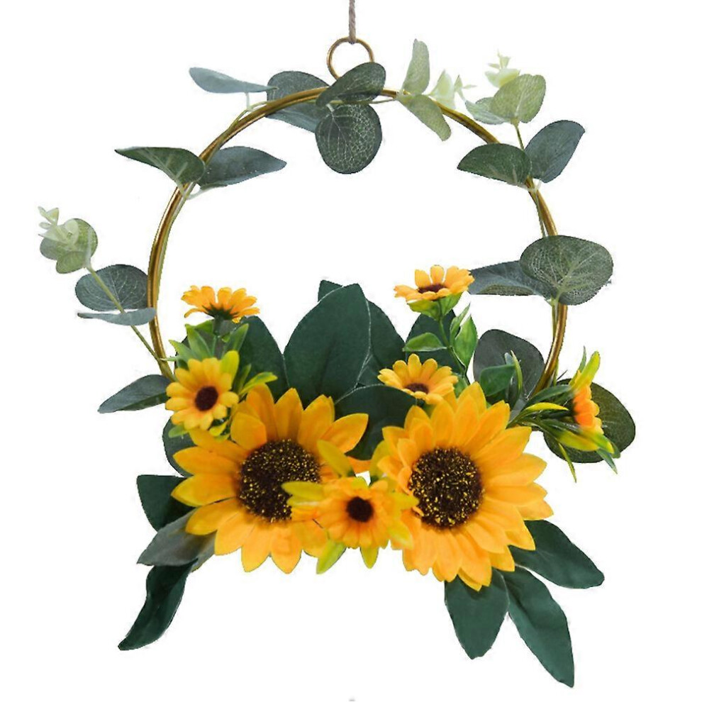 Kricely (As Show, One Size) 1Pc Artificial Sunflower Garland Iron Art Simulation Sunflower Wreath Pendant