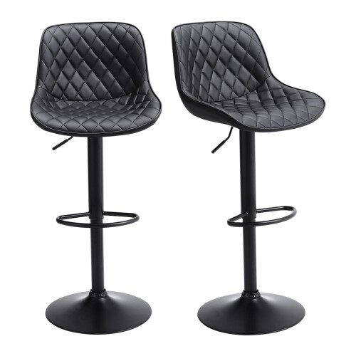 Living And Home 2 Pcs Faux Leather Height Adjustable Bar Stool Black 2