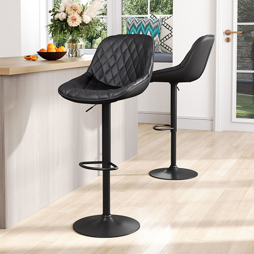Living And Home 2 Pcs Faux Leather Height Adjustable Bar Stool Black 1