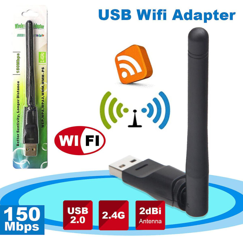 USB WiFi Adapter Wireless Network Card 150Mbps PC with Antenna Internet Dongle