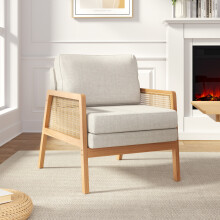Upholstered Wooden Single Sofa Chair Side Rattan Armchair with Cushion