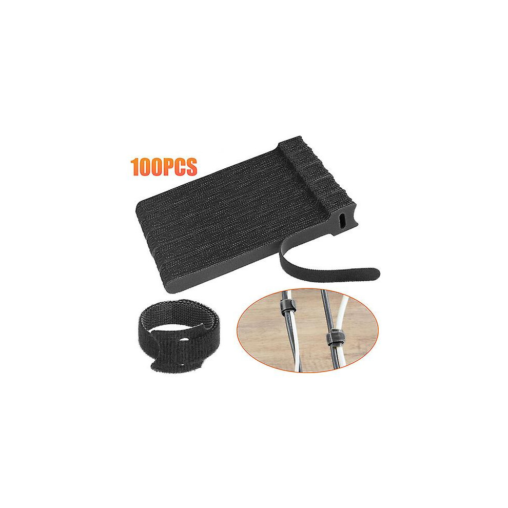 100 X Cable Straps Wire Cord Hook Loop Ties Reusable Fastening Organizer Black