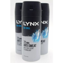 3 x Lynx 72hrs Anti Sweat Anti-Perspirant Body Spray 150ml - Ice Chill