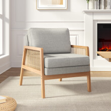 Stylish Wooden Armchair with Natural Rattan