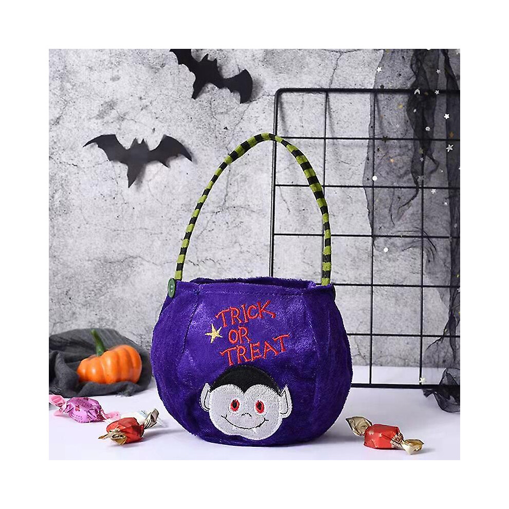 () 2022 Halloween Candy Bag Haloween Pumpkin Witch Cat Handbag Trick Or Treat Purple/Black