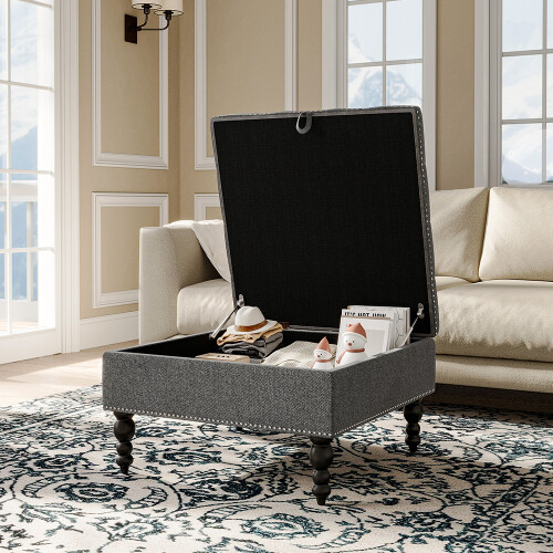 Living And Home Square Tufted Linen Storage Ottoman 1