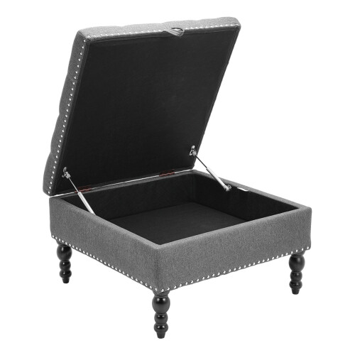 Living And Home Square Tufted Linen Storage Ottoman 2