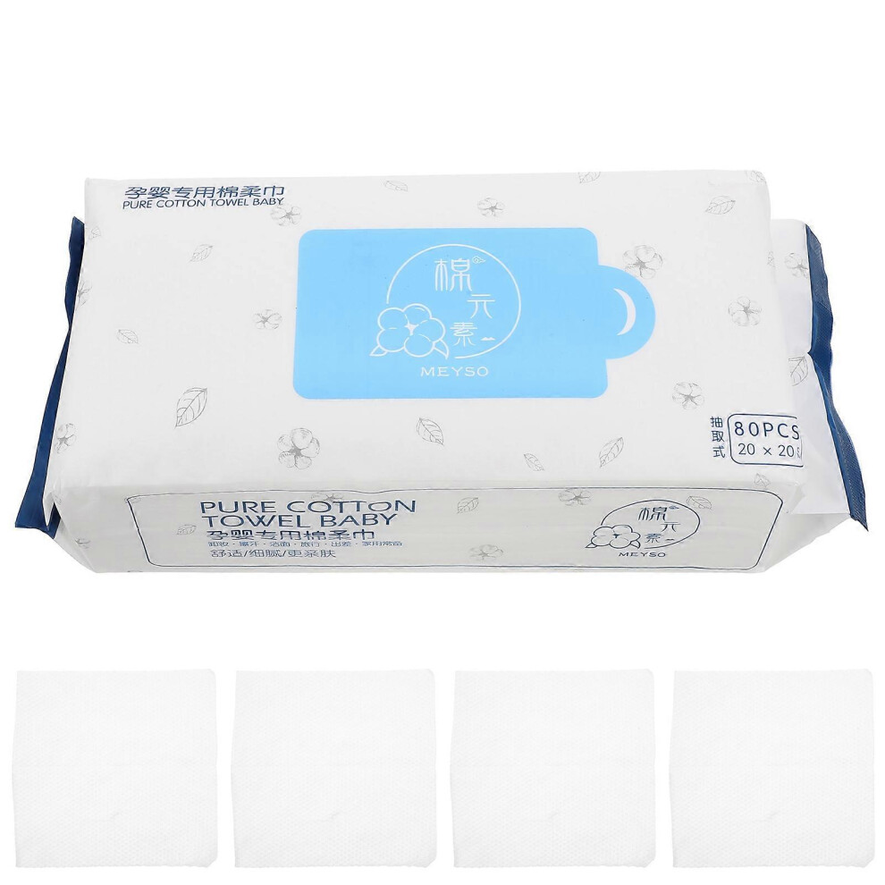 Kricely (As Show, One Size) 80Pcs Disposable Face Washing Towel Pure Cotton Baby Pads Tissue Face Cleaning Pad White