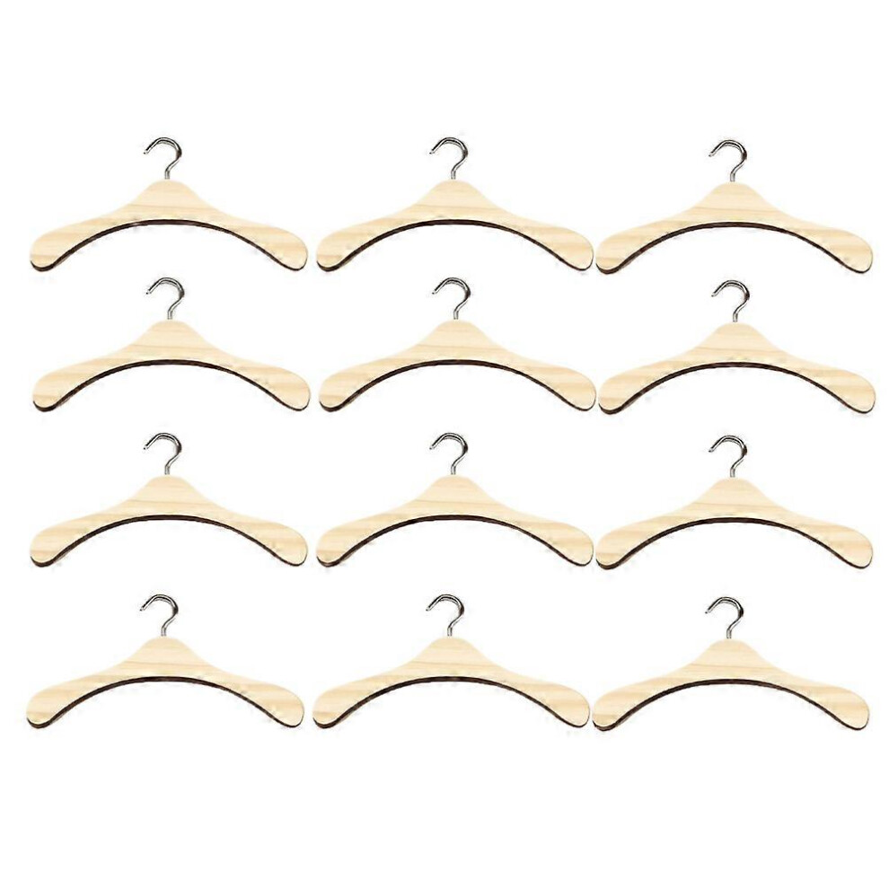 Kricely (As Show, One Size) 12Pcs Mini Doll Closet Hanger Wooden Doll Clothes Hangers Doll Garment Rack