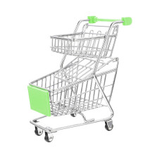 (As show, One size) Small Shopping Cart Miniature Supermarket Shopping Cart Double Layer Trolley Toy