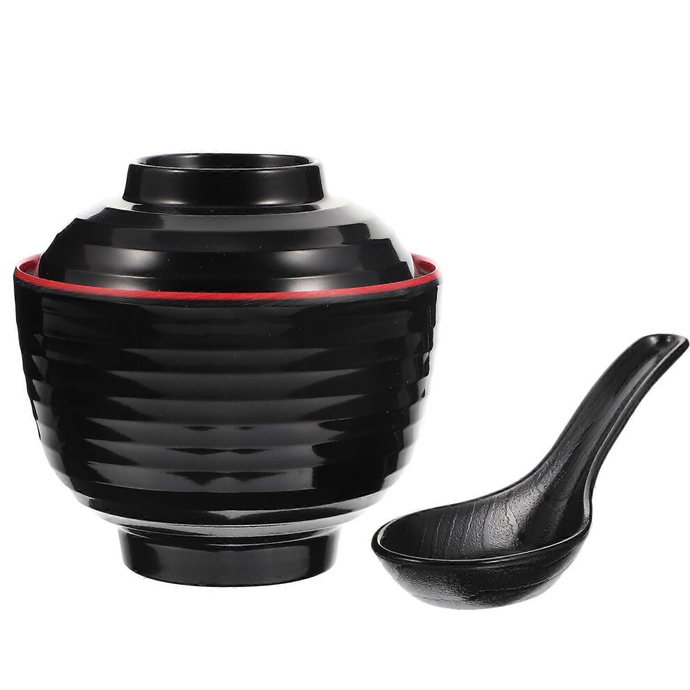 Kricely (As Show, One Size) 1 Set Of Japanese Miso Soup Bowl With Spoon Japanese Style Rice Bowl Covered Miso Soup Bowl