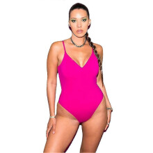 (XS, PINK) Women's Swimwear Pleated Cross Back Swimsuit V Neck High Cut Spaghetti Strap Swimsuit