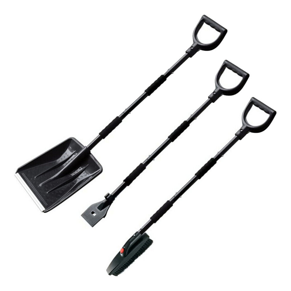 3-In-1 Snow Shovel Set Collapsible Snow Brush Scraper Winter Snow Removal Kit Car Ice Scraper Windshield Scraper Black