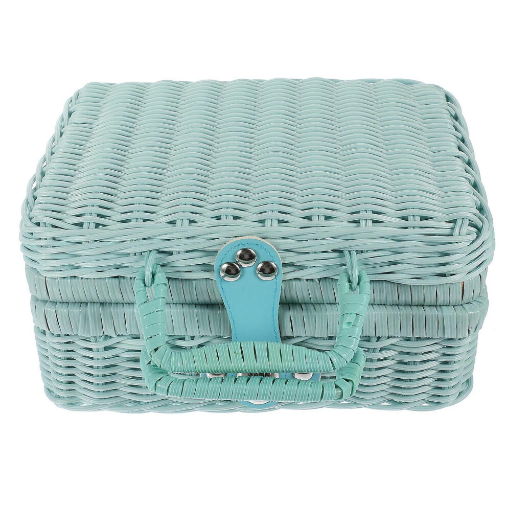 Kricely White (, One Size) Woven Storage Basket Storage Box With Handle Woven Suitcase Woven Storage Box